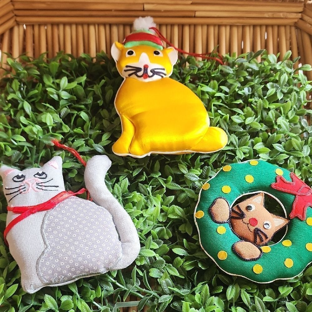 3 Vintage Cat Ornaments